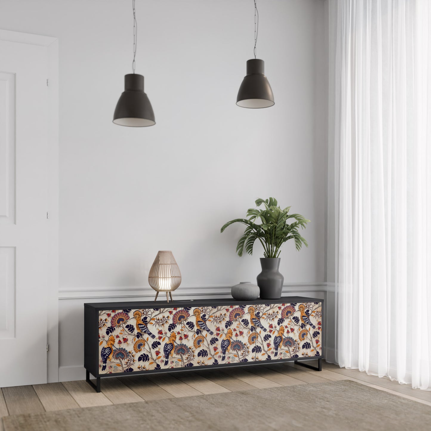 EMINENT HOOPOE 3-Door TV Stand in Black Finish