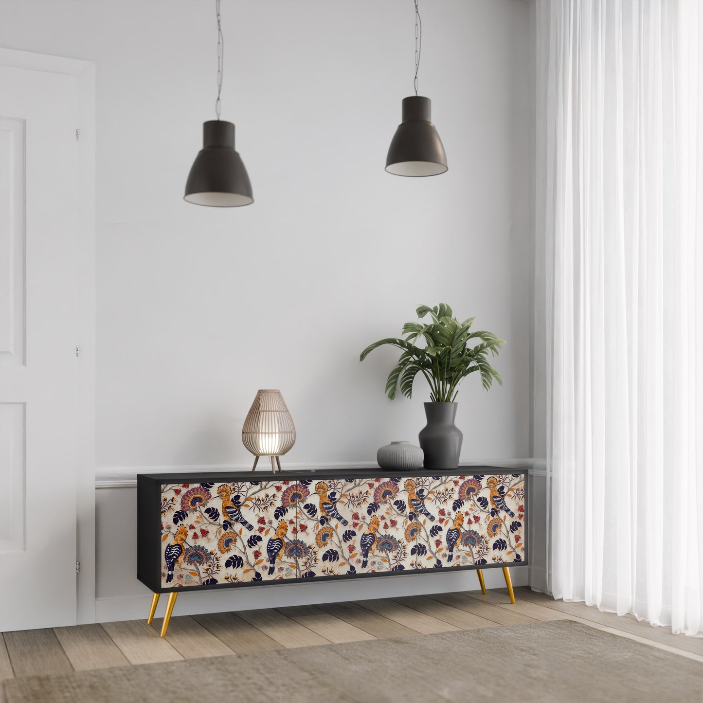 EMINENT HOOPOE 3-Door TV Stand in Black Finish