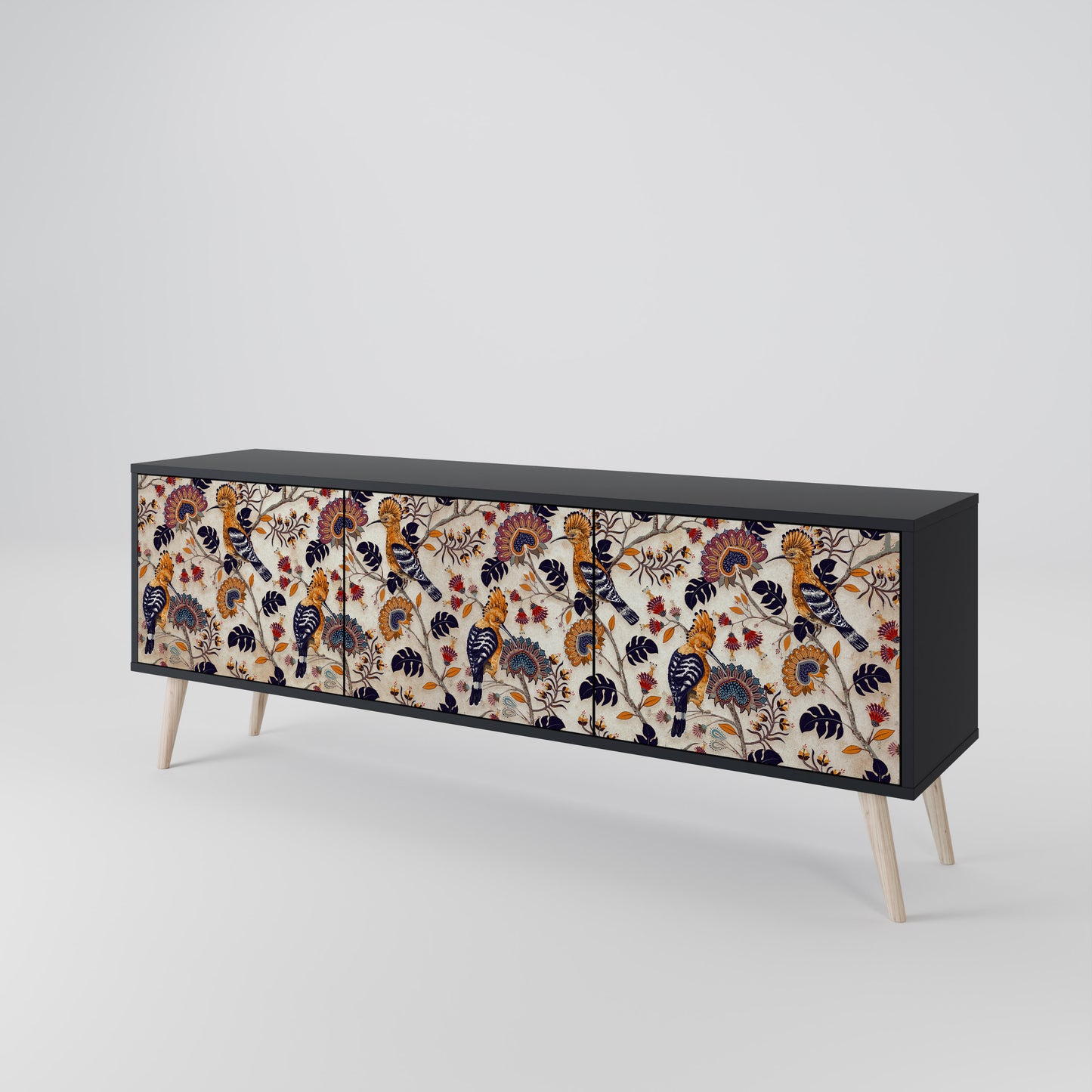 EMINENT HOOPOE 3-Door TV Stand in Black Finish
