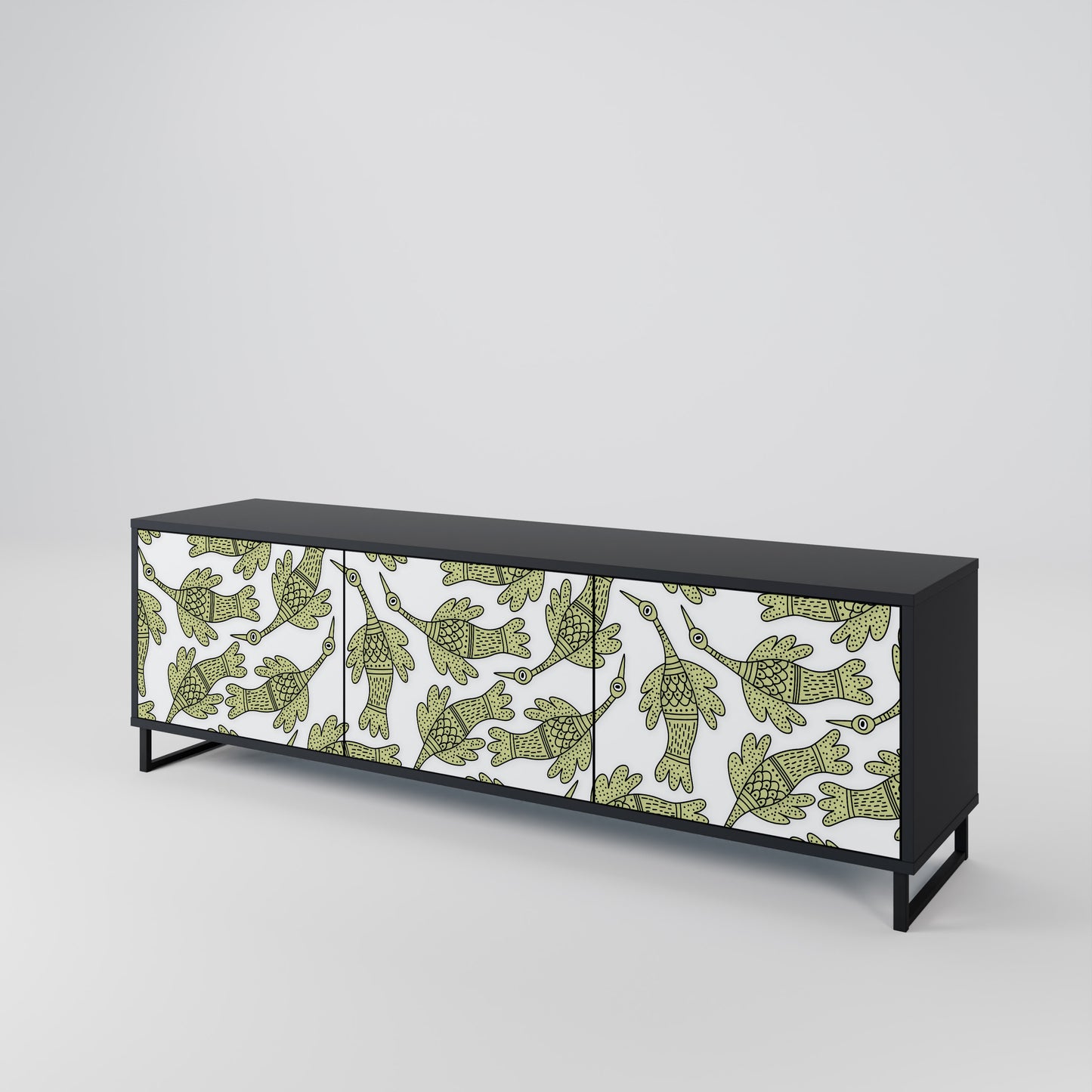 SEEDLING SONGBIRD 3-Door TV Stand in Black Finish