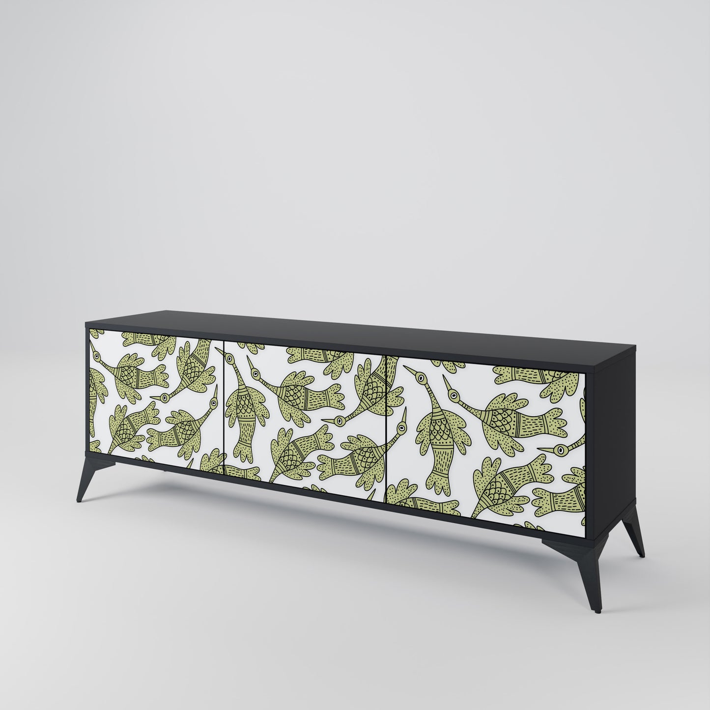 SEEDLING SONGBIRD 3-Door TV Stand in Black Finish
