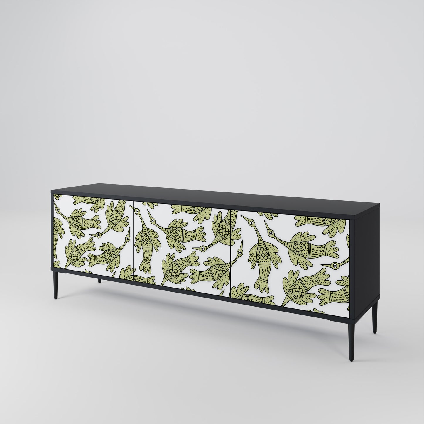 SEEDLING SONGBIRD 3-Door TV Stand in Black Finish