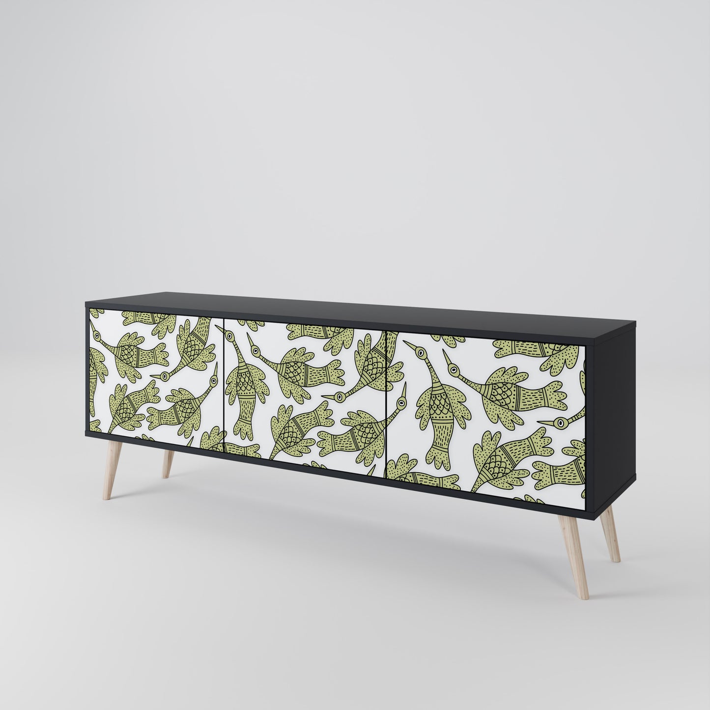 SEEDLING SONGBIRD 3-Door TV Stand in Black Finish