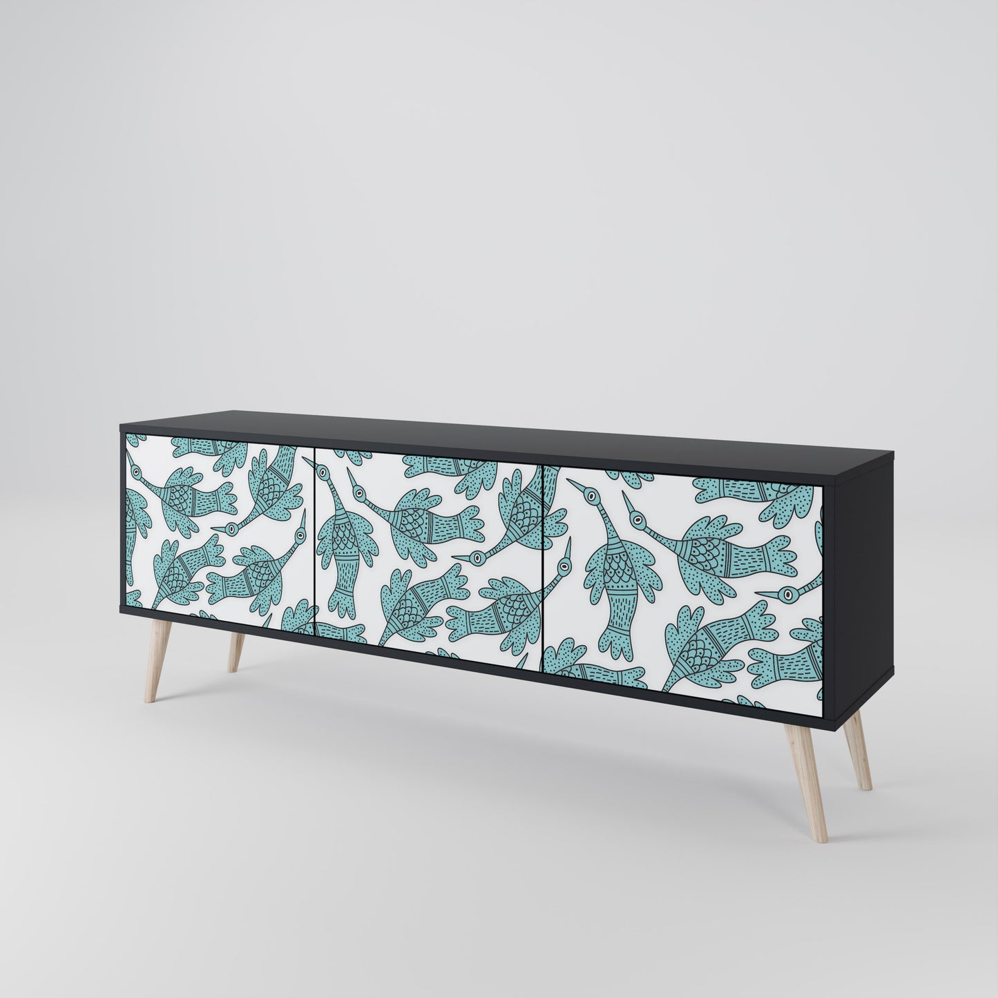 WATERSPOUT SONGIBIRD 3-Door TV Stand in Black Finish