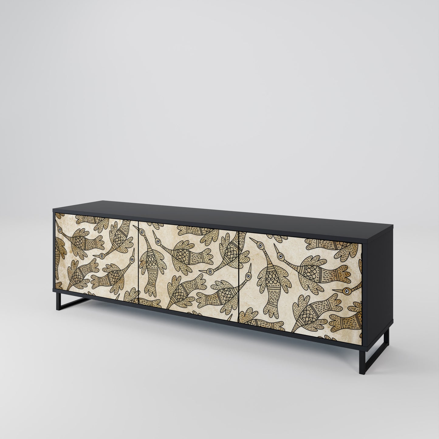 ALMONDINE SONGBIRD 3-Door TV Stand in Black Finish