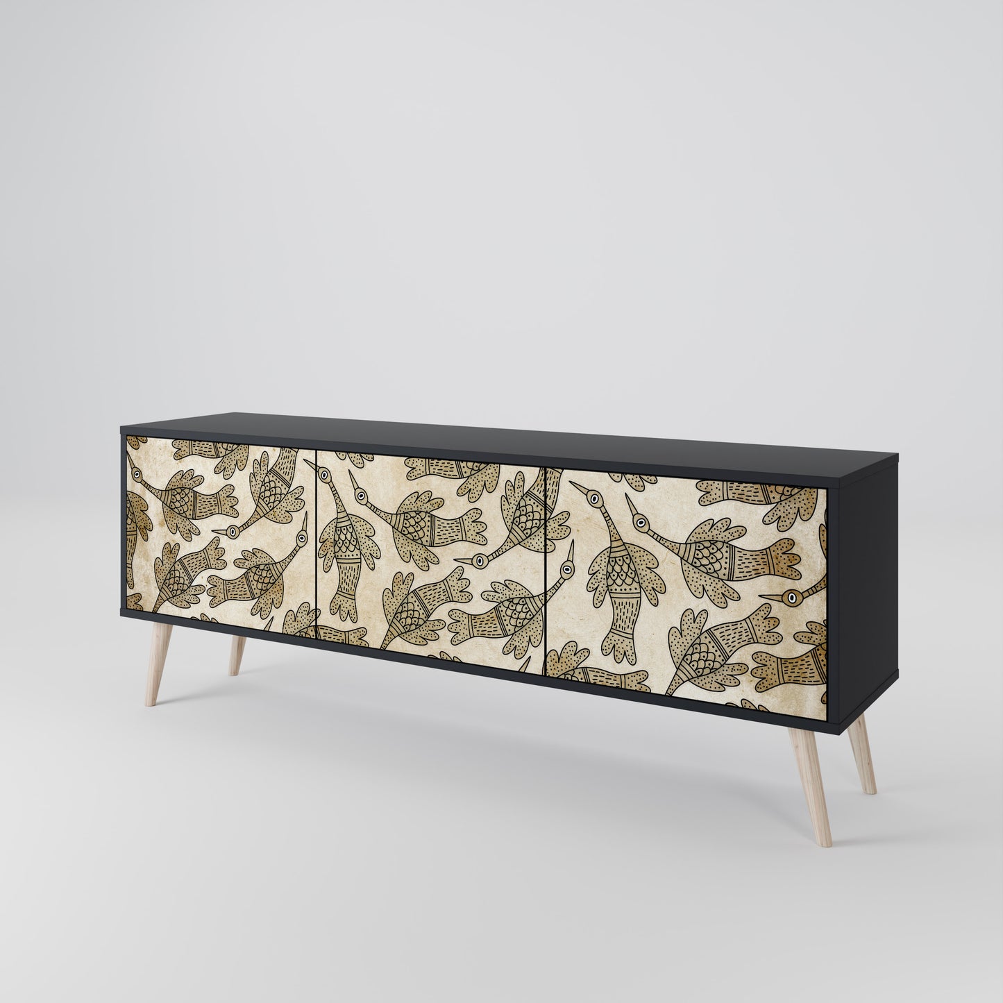 ALMONDINE SONGBIRD 3-Door TV Stand in Black Finish