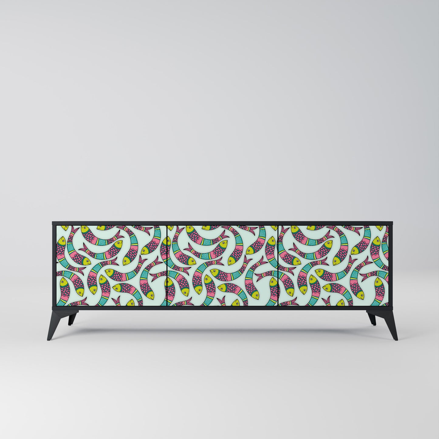 INDIAN FISH 3-Door TV Stand in Black Finish