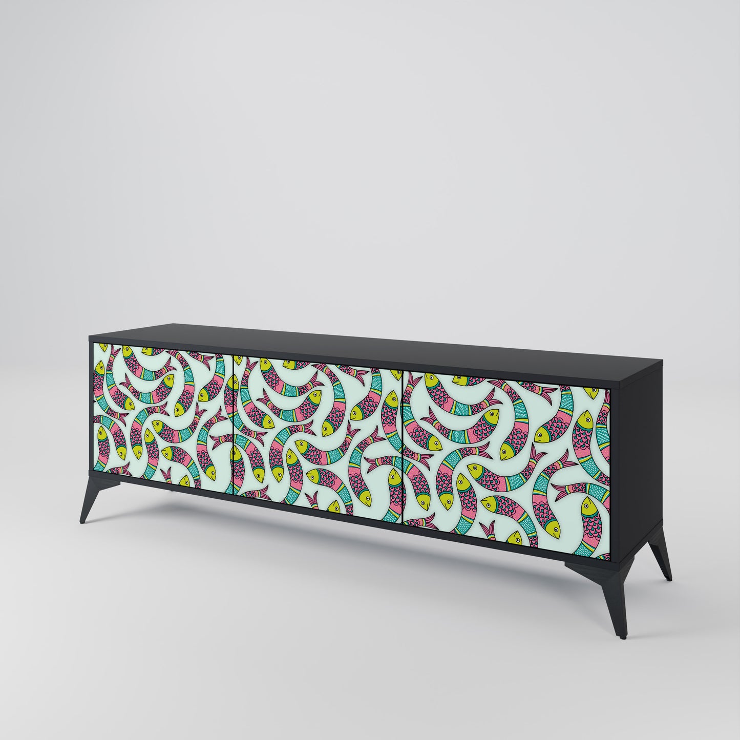 INDIAN FISH 3-Door TV Stand in Black Finish