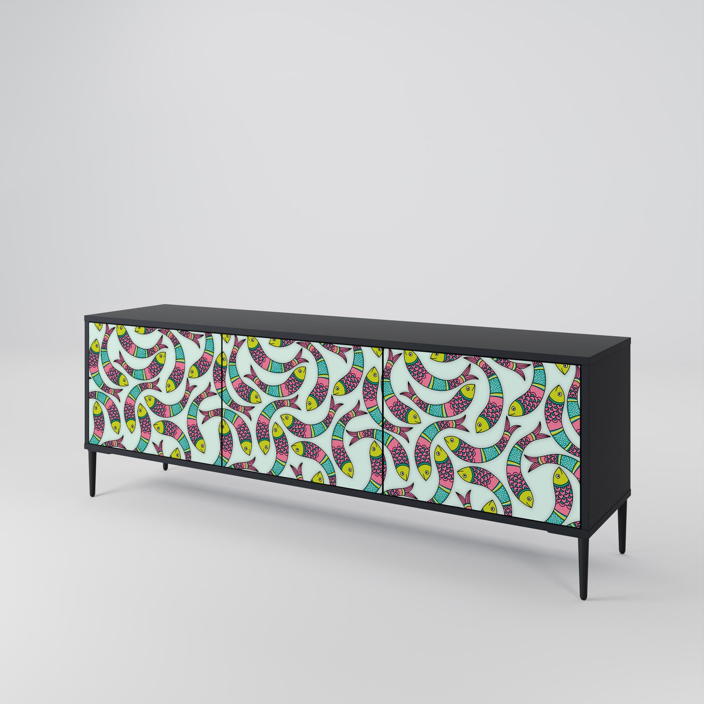 INDIAN FISH 3-Door TV Stand in Black Finish