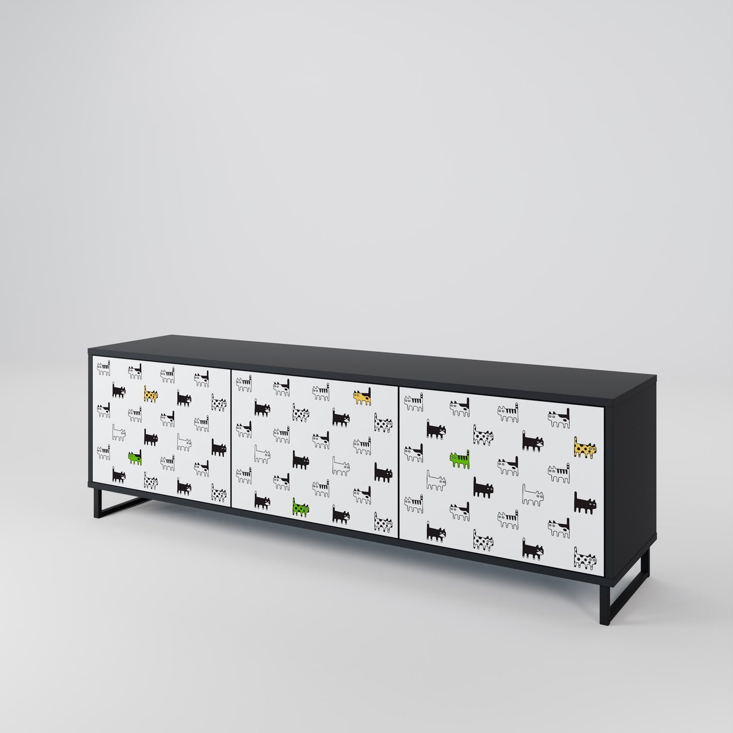CATS COMPILATION 3-Door TV Stand in Black Finish