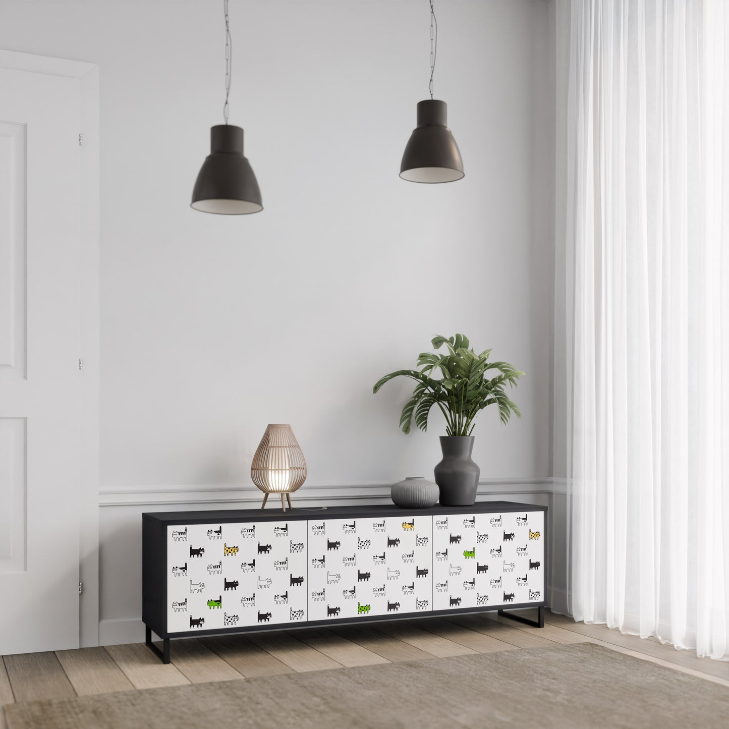 CATS COMPILATION 3-Door TV Stand in Black Finish