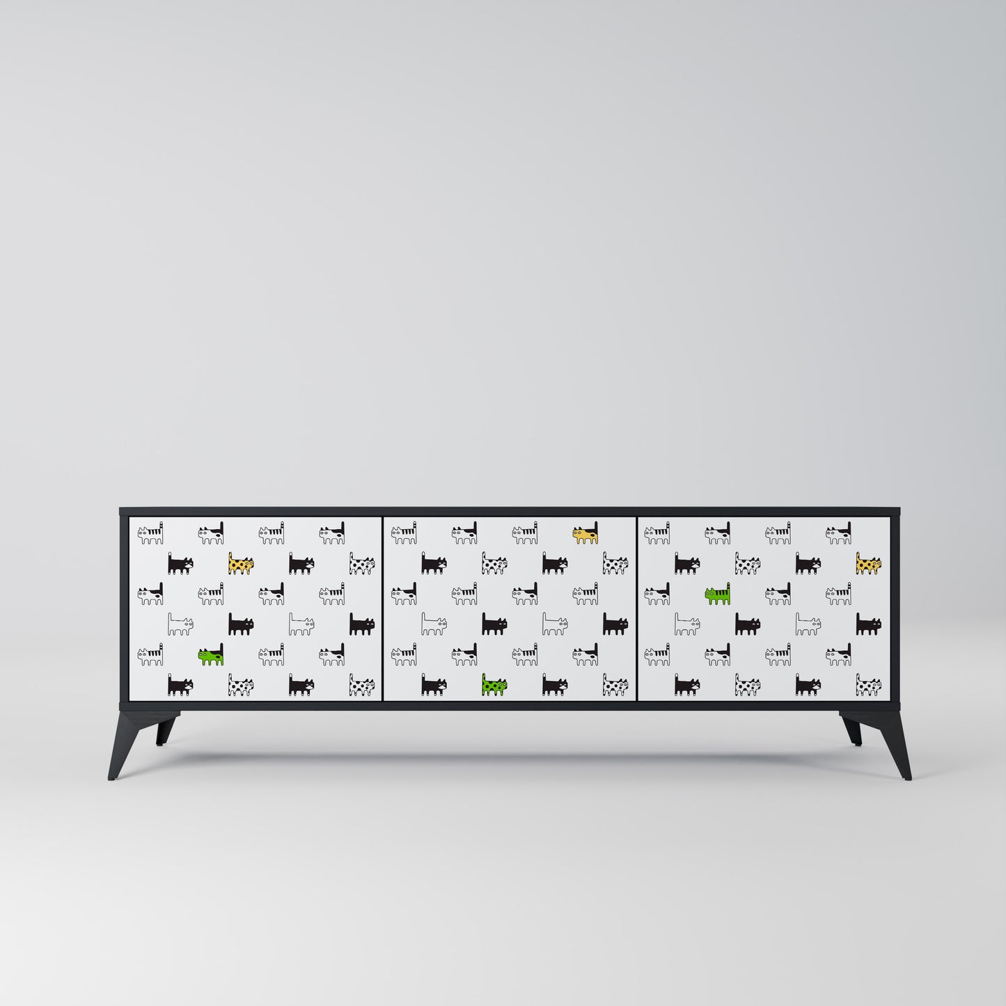CATS COMPILATION 3-Door TV Stand in Black Finish