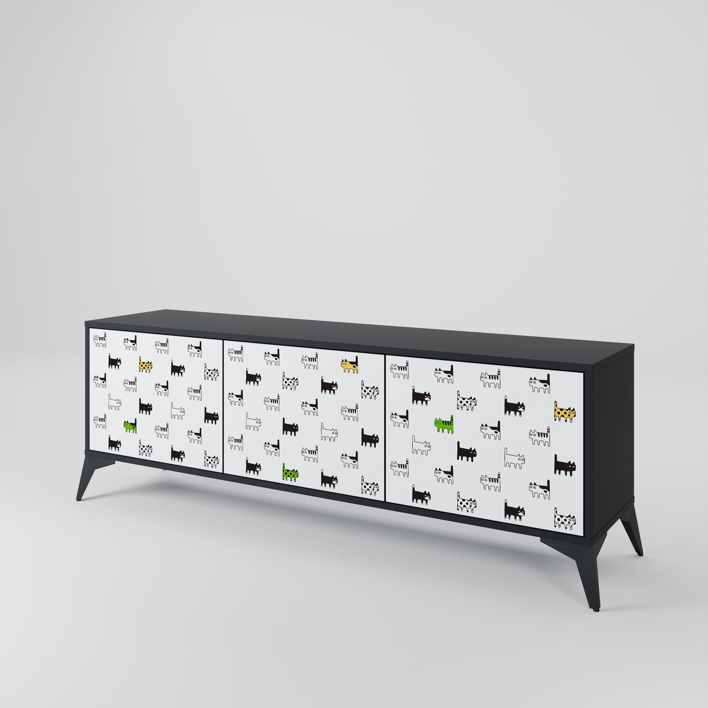 CATS COMPILATION 3-Door TV Stand in Black Finish