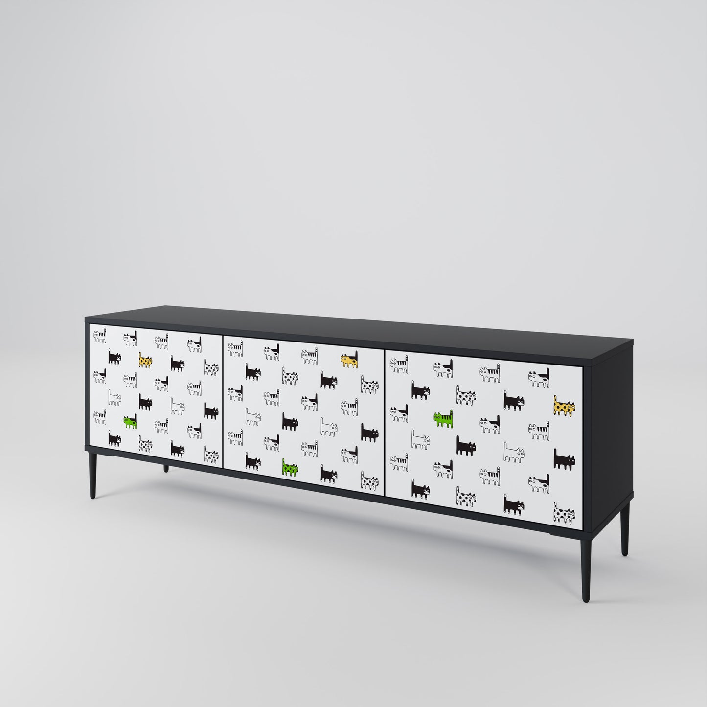 CATS COMPILATION 3-Door TV Stand in Black Finish