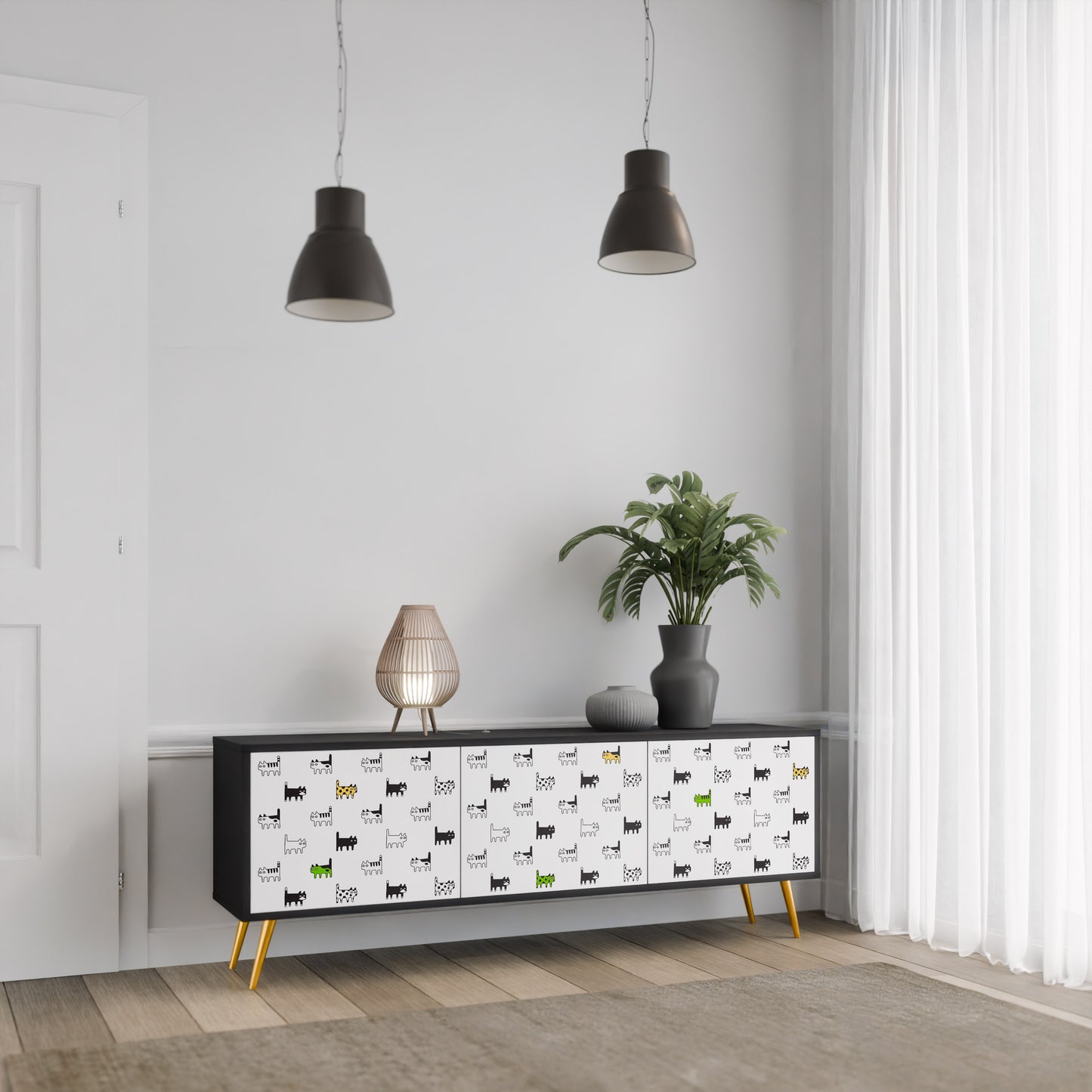 CATS COMPILATION 3-Door TV Stand in Black Finish