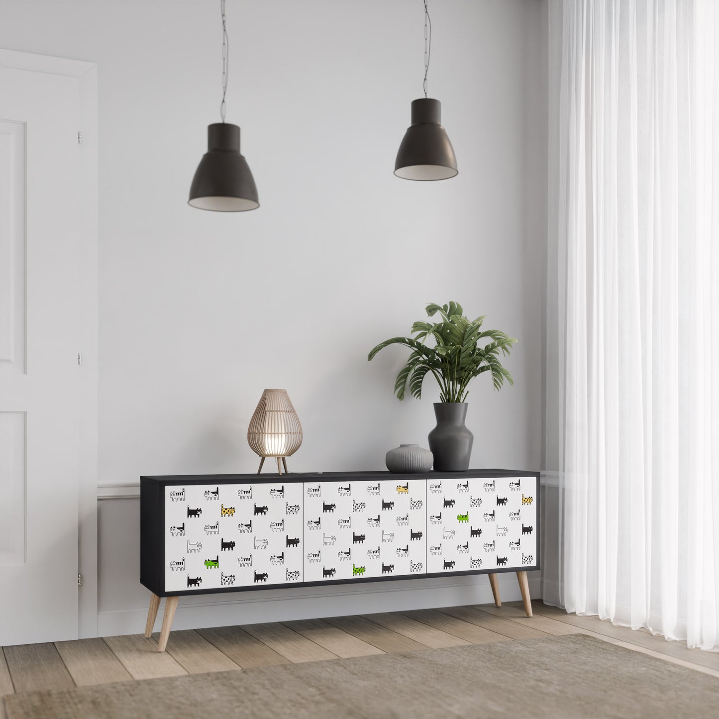 CATS COMPILATION 3-Door TV Stand in Black Finish