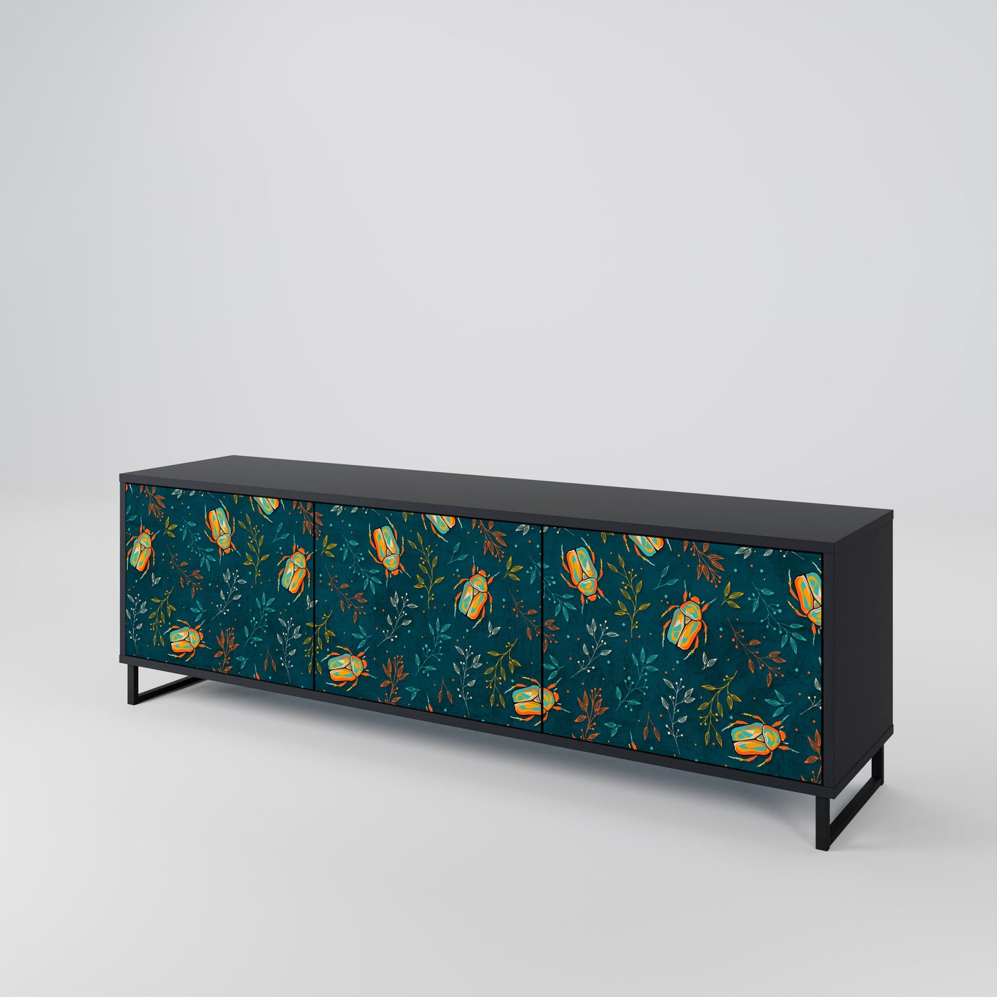 AUTUMN INSECTS 3-Door TV Stand in Black Finish