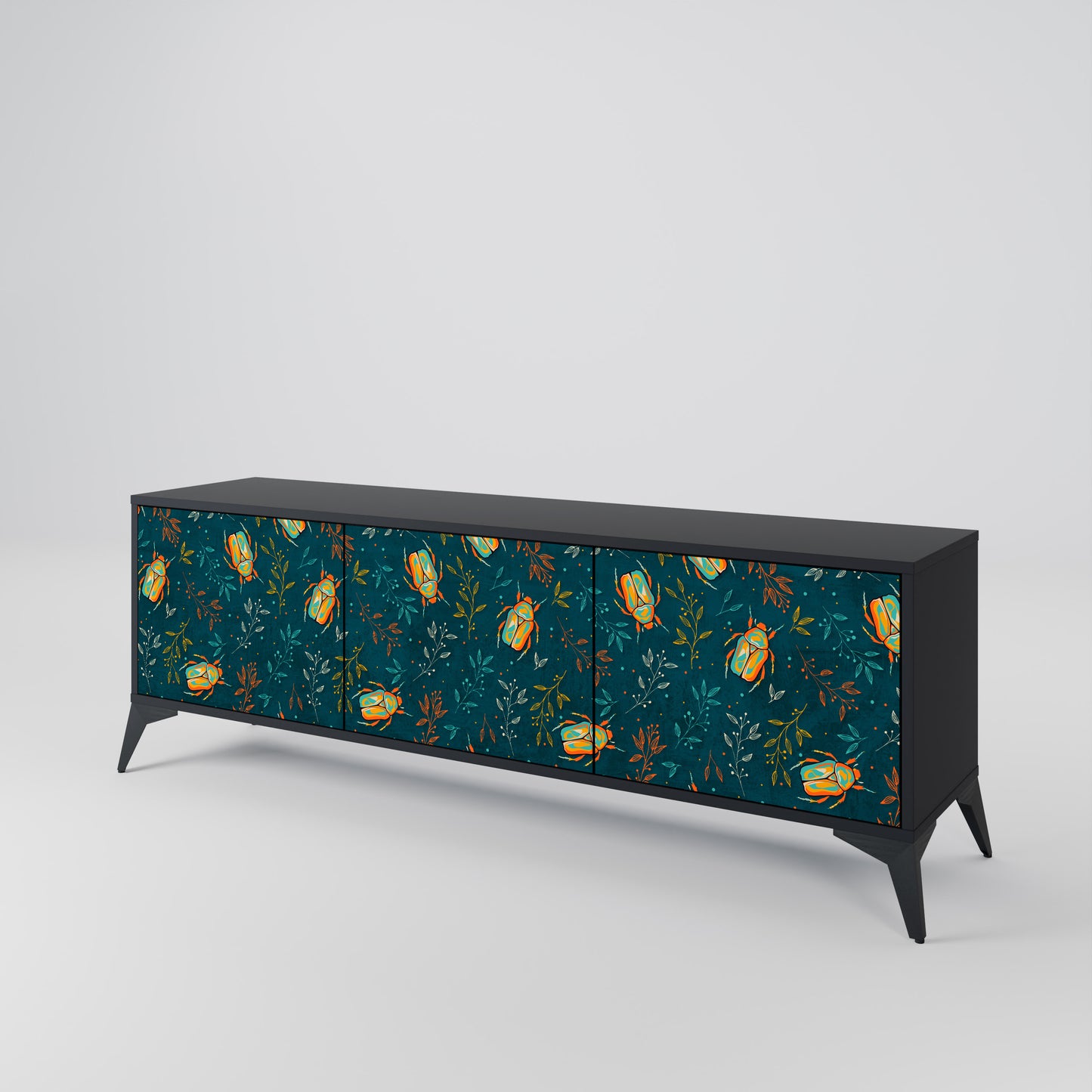 AUTUMN INSECTS 3-Door TV Stand in Black Finish