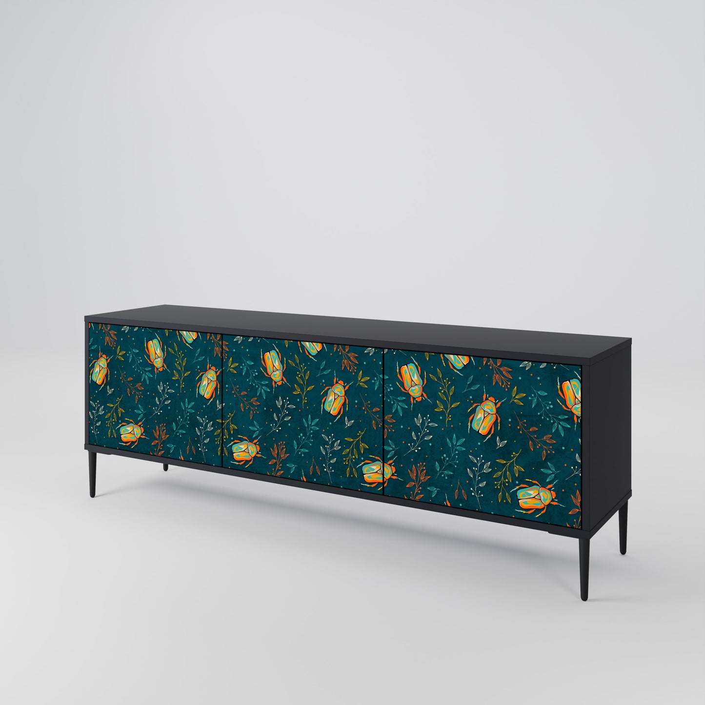 AUTUMN INSECTS 3-Door TV Stand in Black Finish