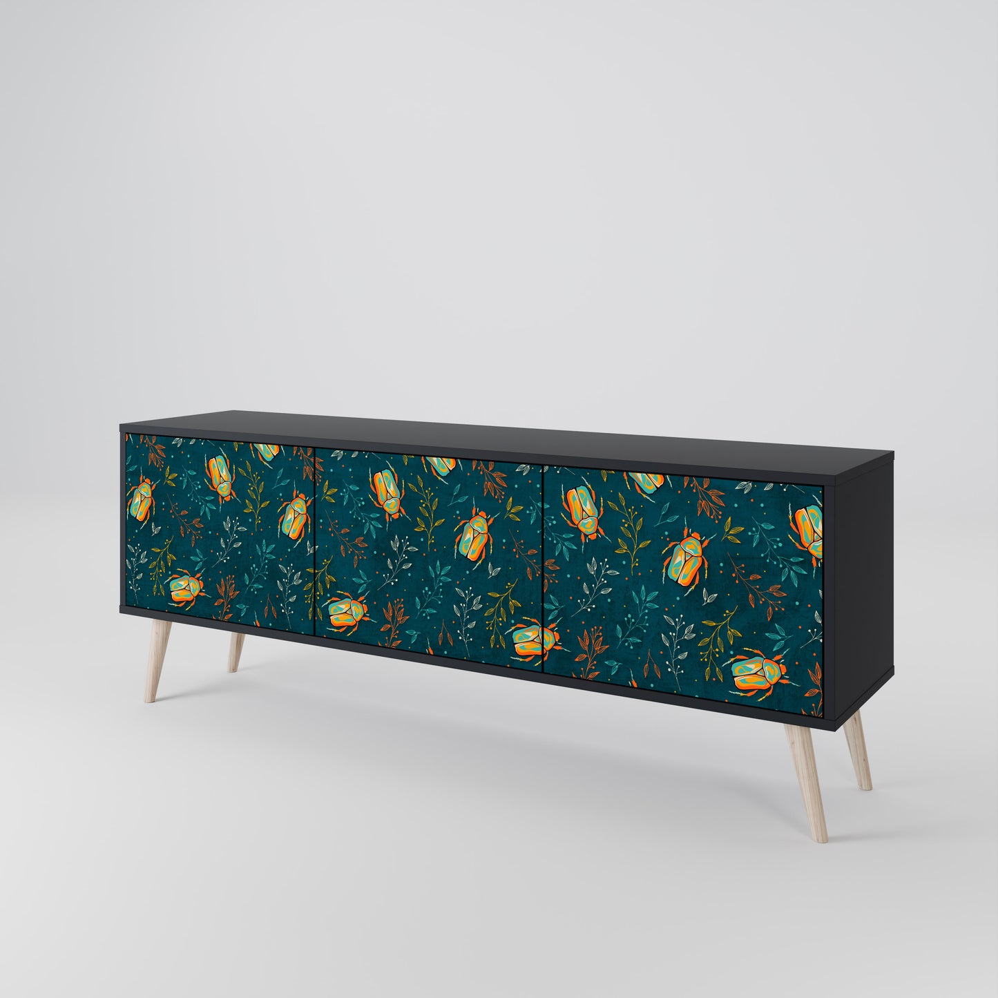 AUTUMN INSECTS 3-Door TV Stand in Black Finish