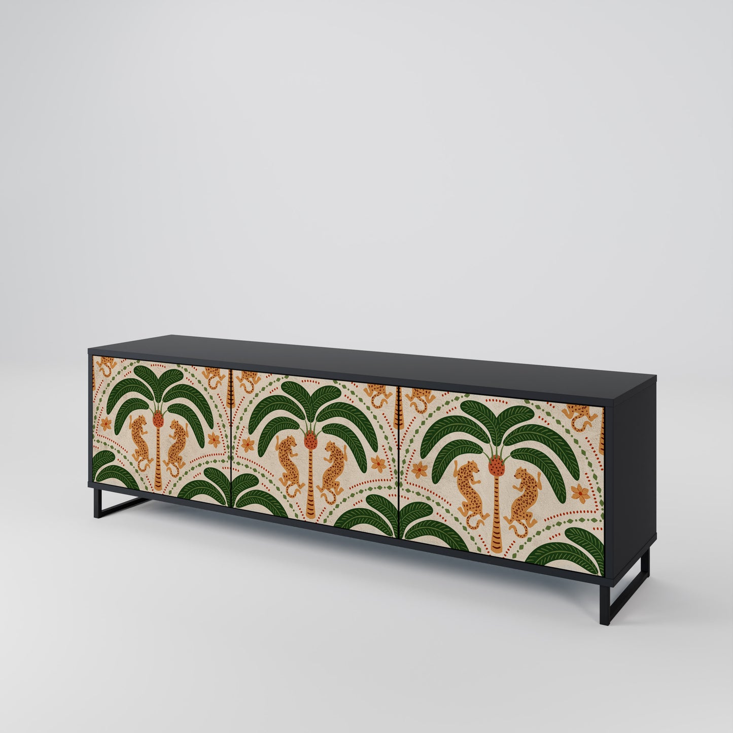 DANCING PREDATORS 3-Door TV Stand in Black Finish