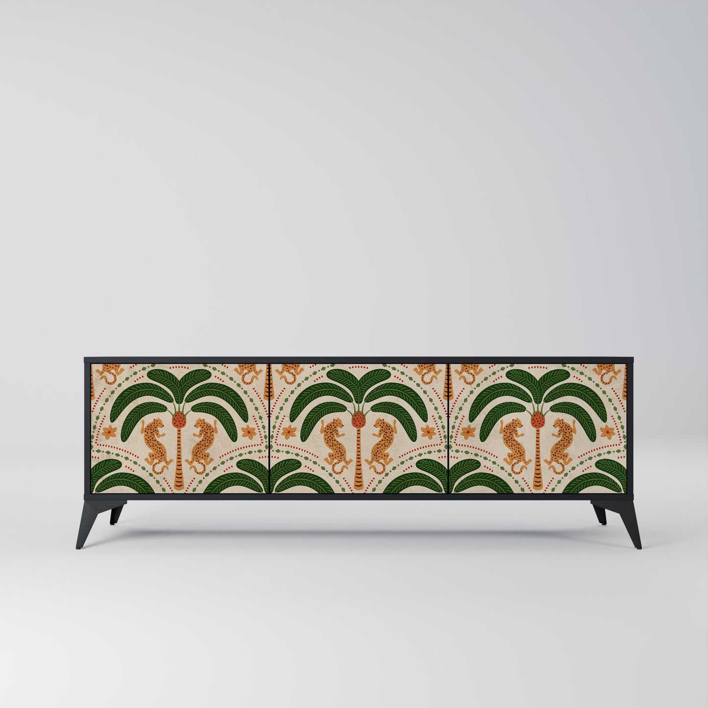 DANCING PREDATORS 3-Door TV Stand in Black Finish