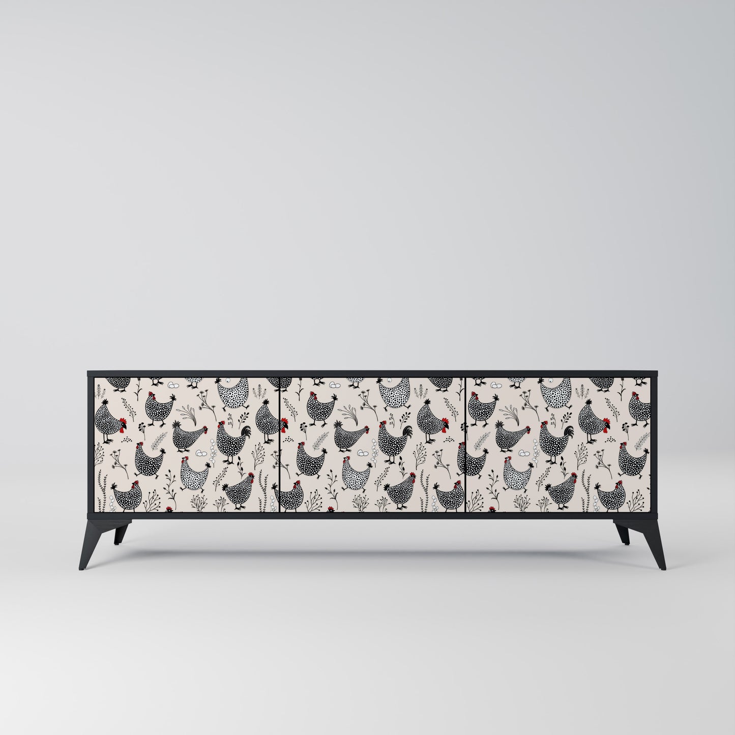HAPPY HENS 3-Door TV Stand in Black Finish
