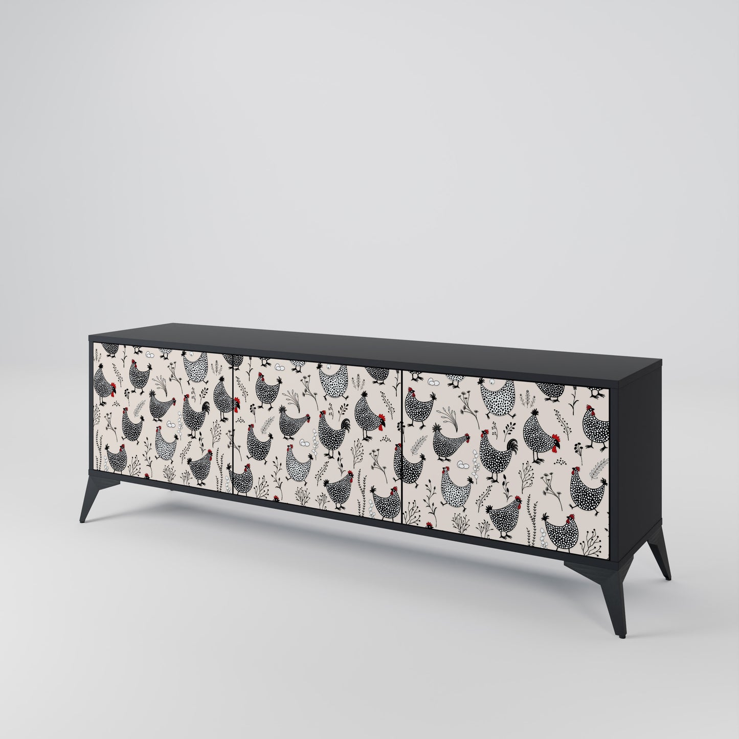 HAPPY HENS 3-Door TV Stand in Black Finish