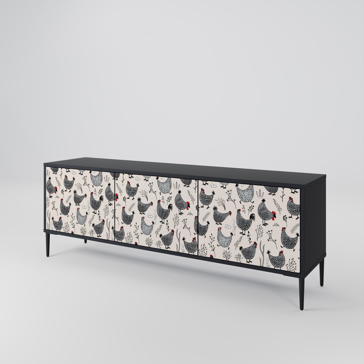 HAPPY HENS 3-Door TV Stand in Black Finish