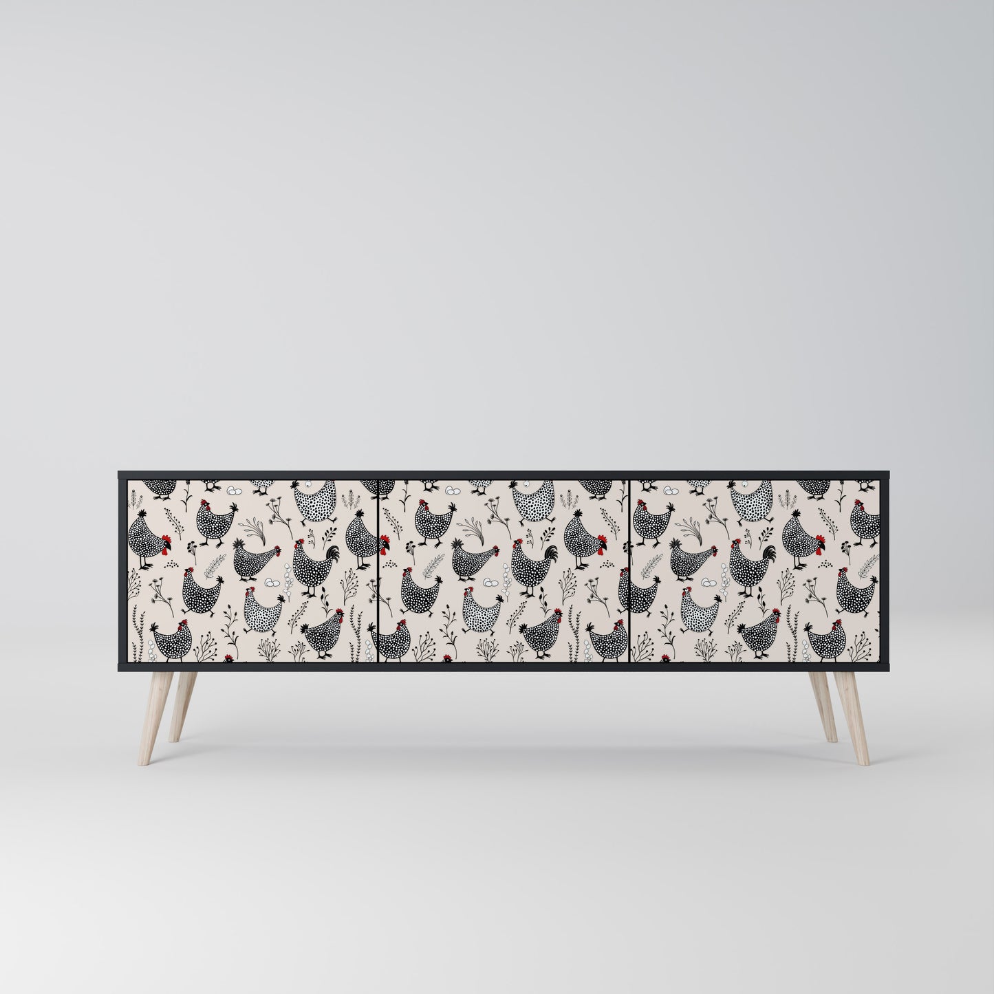 HAPPY HENS 3-Door TV Stand in Black Finish
