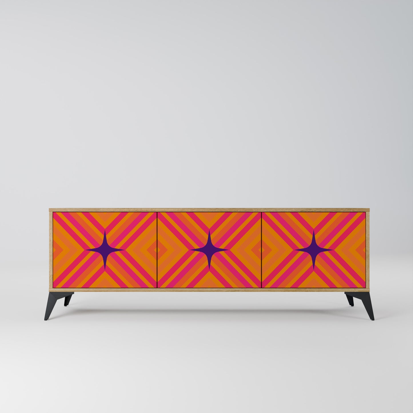 GEOMETRIC BRILLIANCE 3-Door TV Stand in Oak Effect