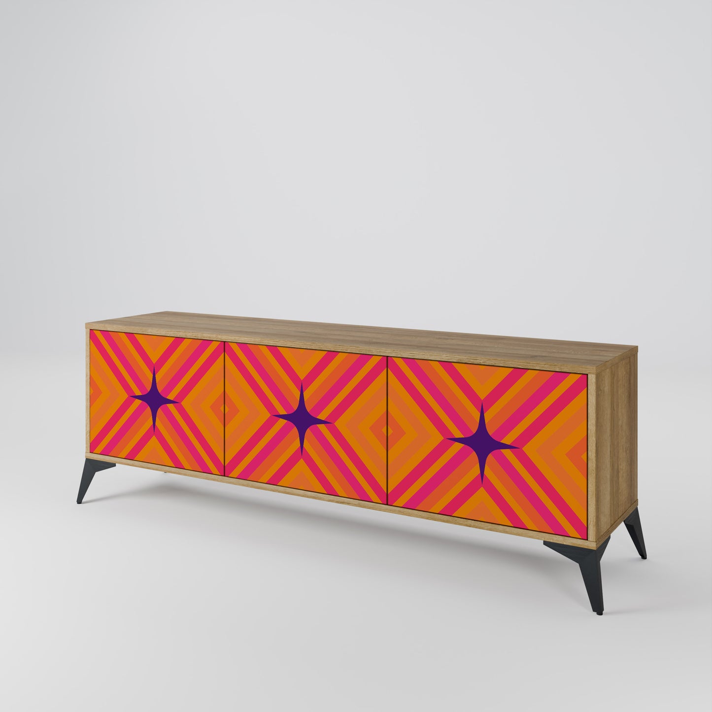 GEOMETRIC BRILLIANCE 3-Door TV Stand in Oak Effect