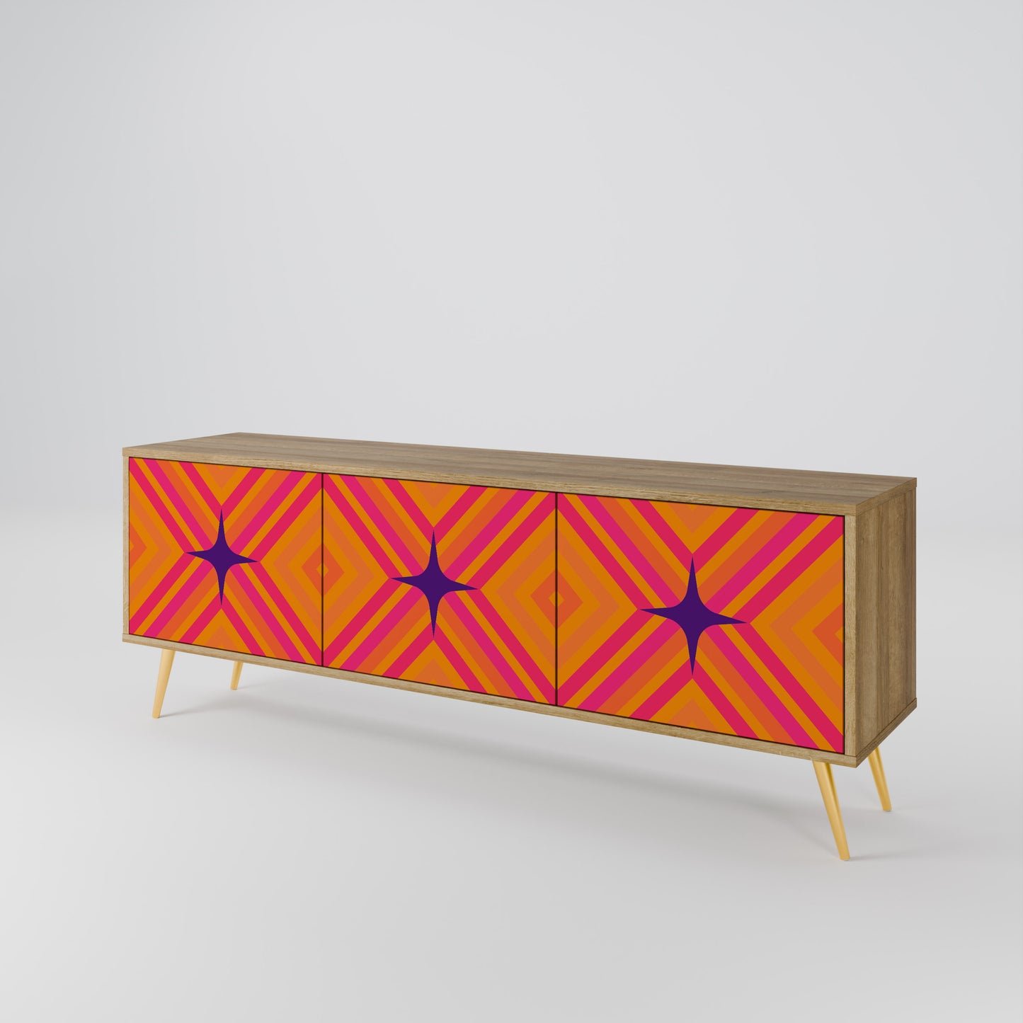GEOMETRIC BRILLIANCE 3-Door TV Stand in Oak Effect