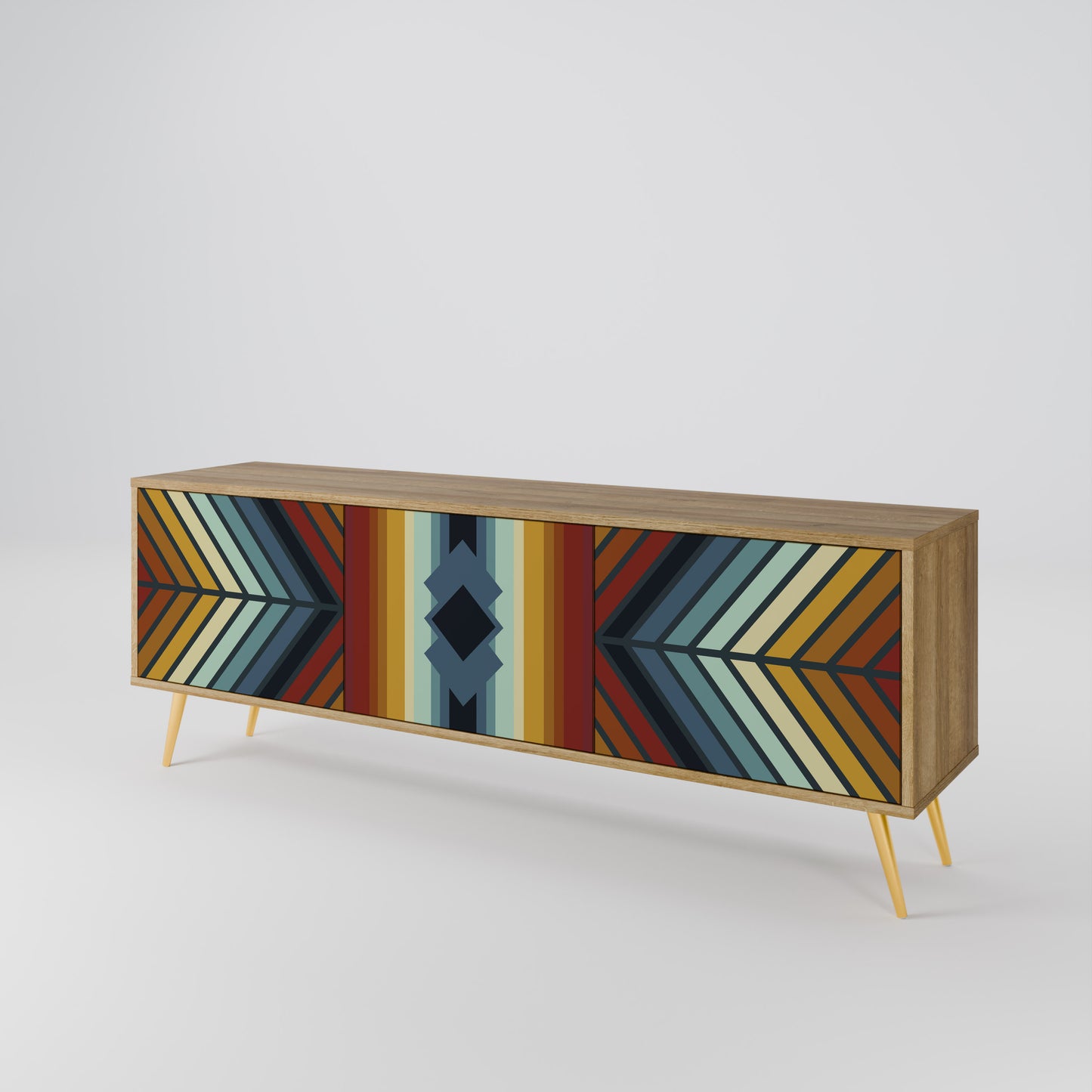 INDIGENOUS ZIGZAG 3-Door TV Stand in Oak Effect