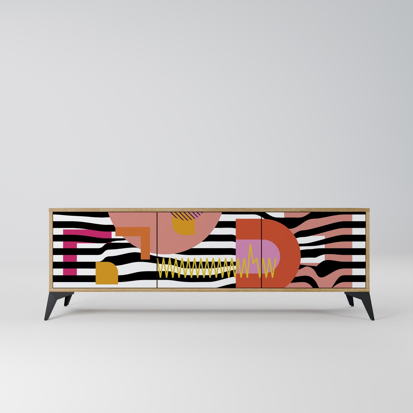 CHROMATIC ABSTRACT 3-Door TV Stand in Oak Effect