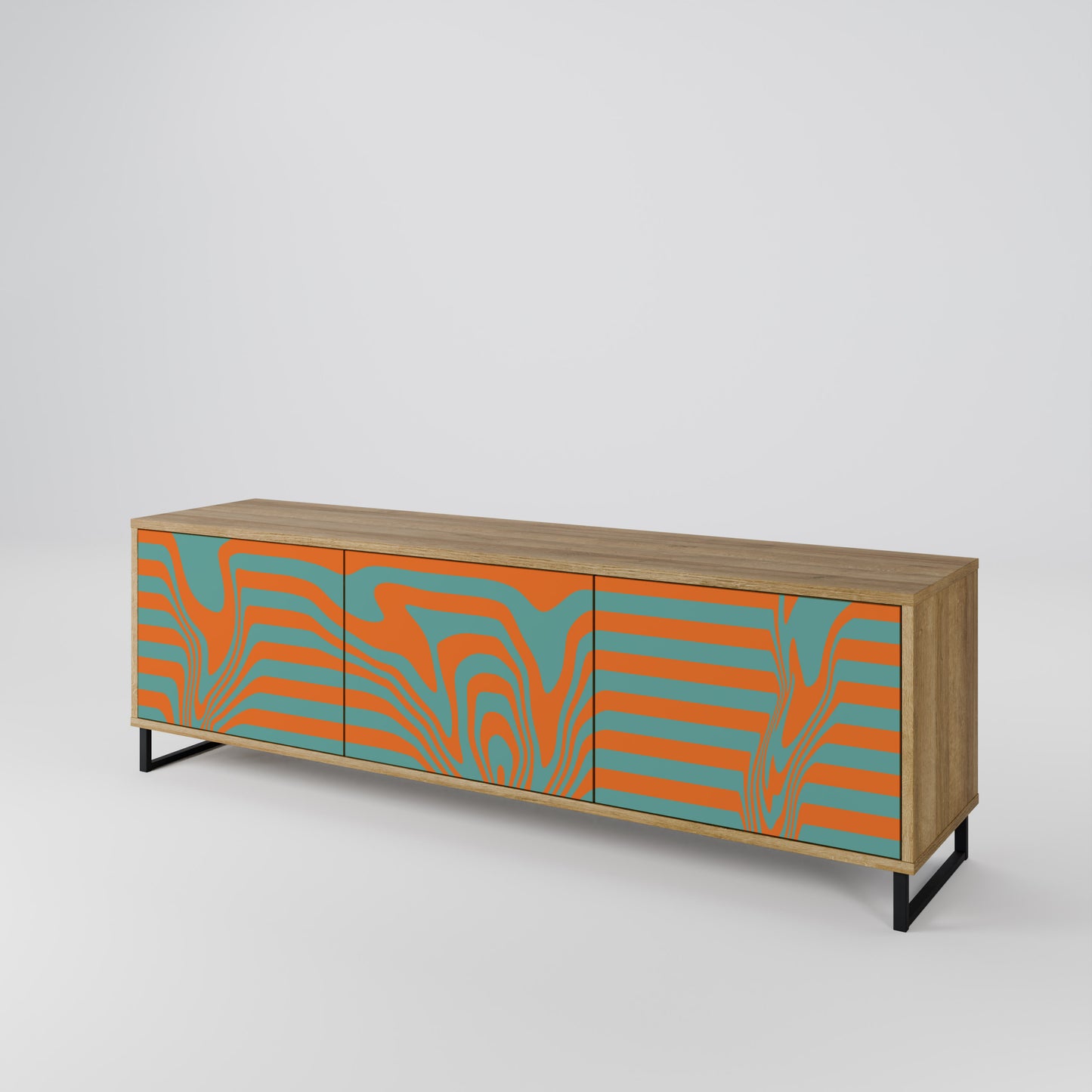 LINE COLLAPSE 3-Door TV Stand in Oak Effect