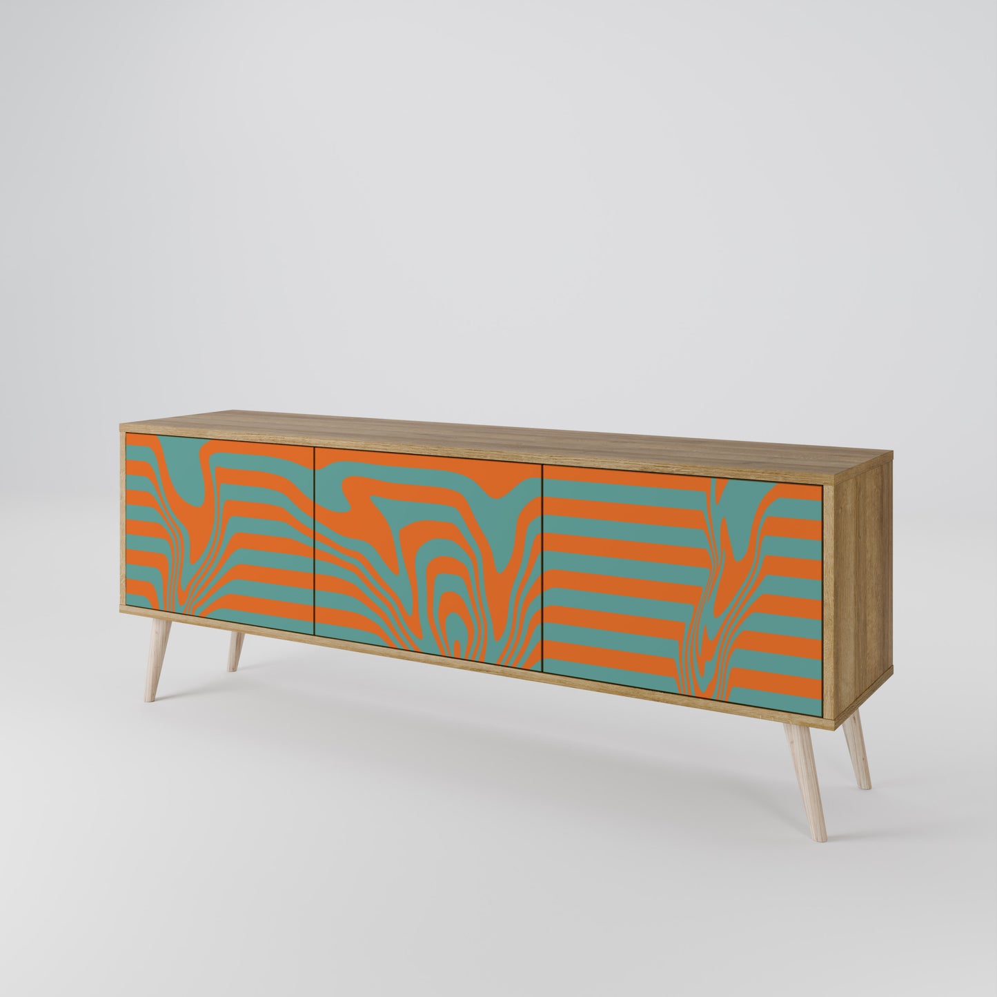 LINE COLLAPSE 3-Door TV Stand in Oak Effect