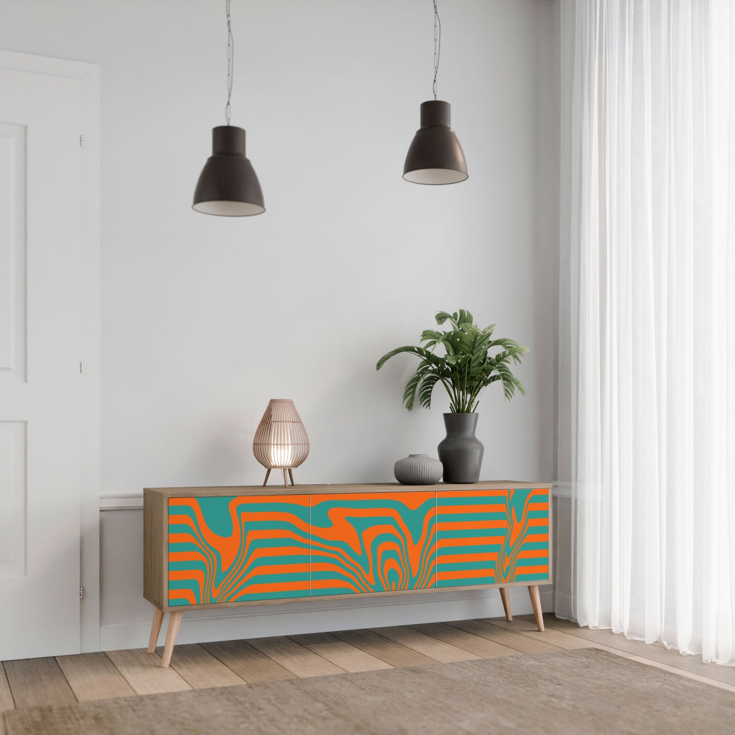 LINE COLLAPSE 3-Door TV Stand in Oak Effect