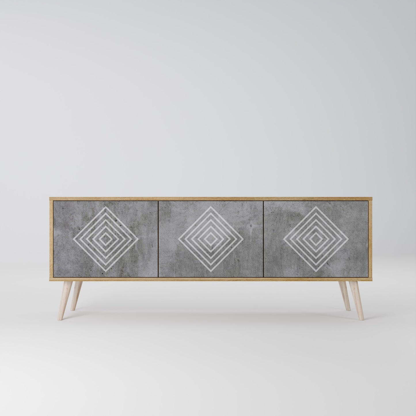 POLYGONAL ARTISTRY 3-Door TV Stand in Oak Effect