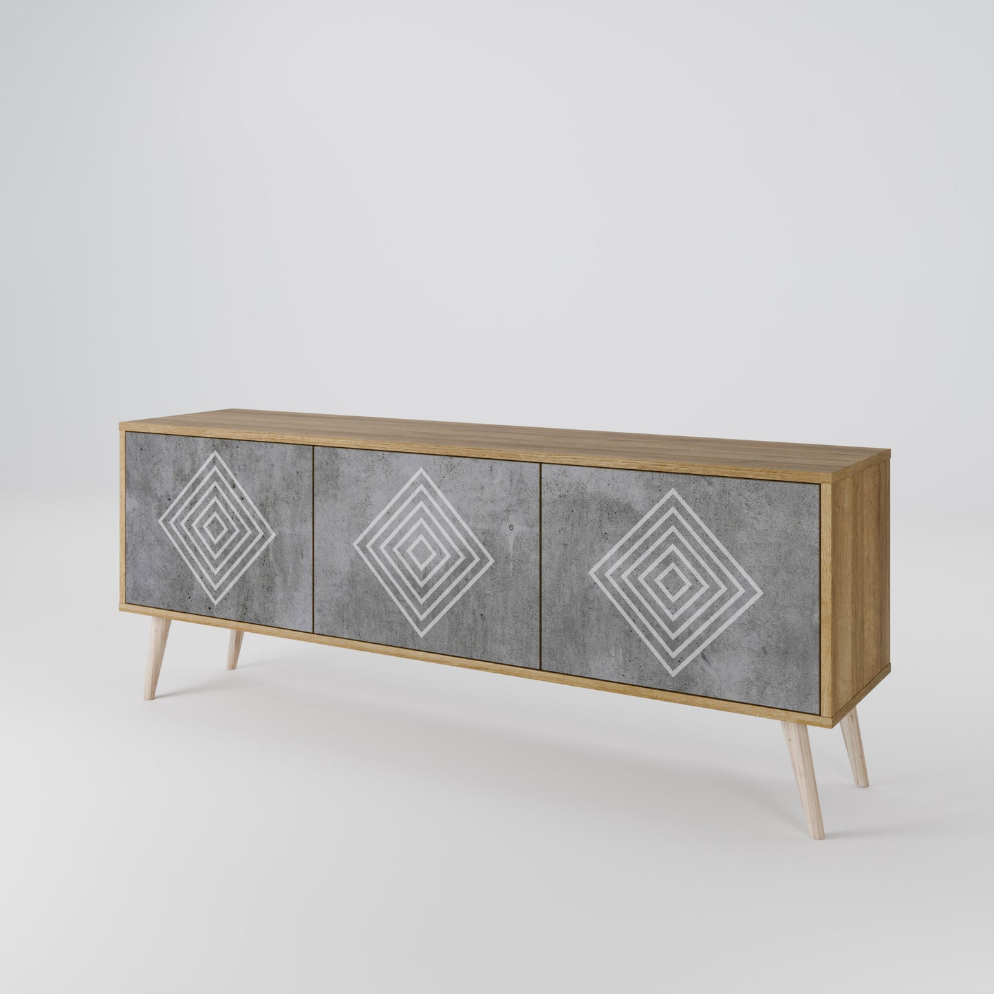 POLYGONAL ARTISTRY 3-Door TV Stand in Oak Effect