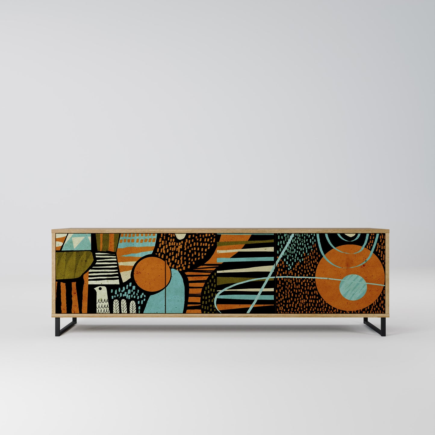 GEODE GLIMMER 3-Door TV Stand in Oak Effect