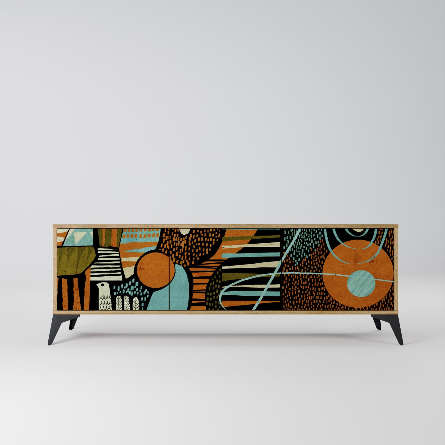 GEODE GLIMMER 3-Door TV Stand in Oak Effect