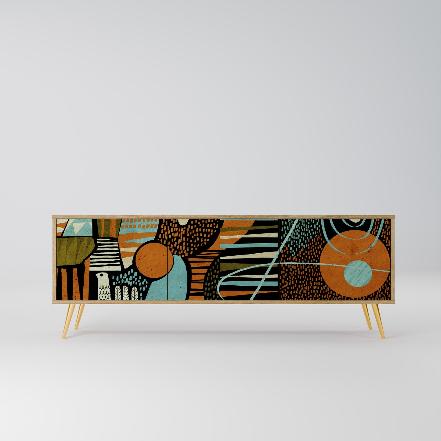 GEODE GLIMMER 3-Door TV Stand in Oak Effect