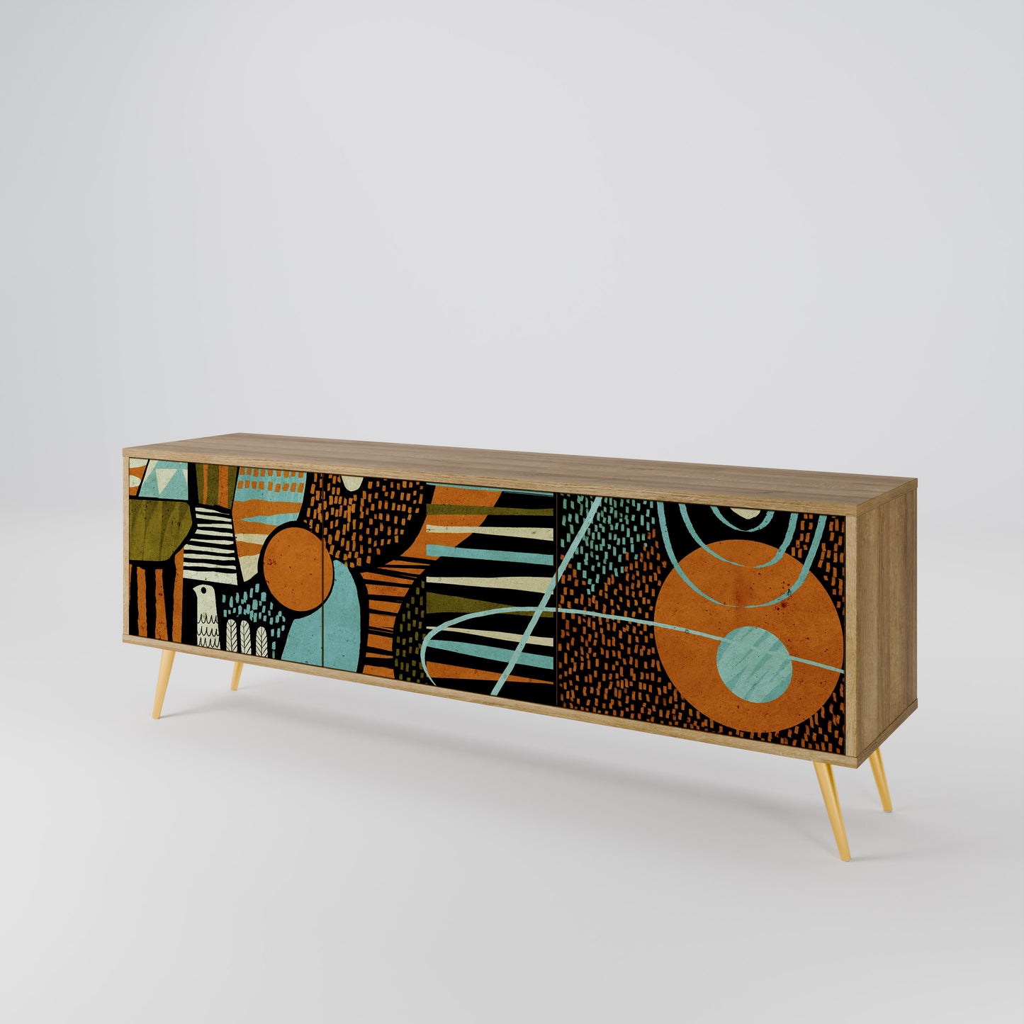 GEODE GLIMMER 3-Door TV Stand in Oak Effect