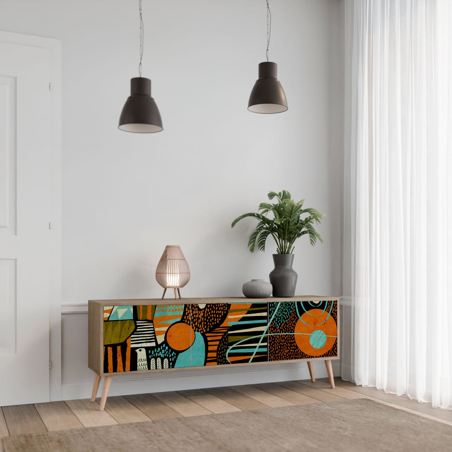 GEODE GLIMMER 3-Door TV Stand in Oak Effect