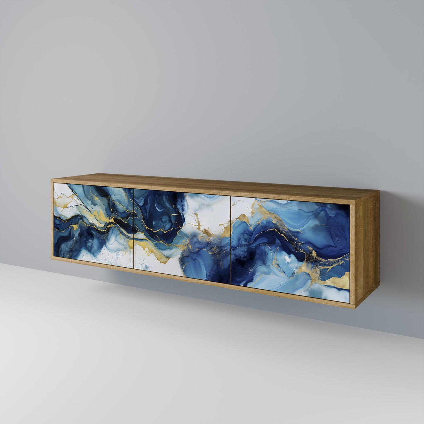 INKY MARBLE 3-Door TV Stand in Oak Effect