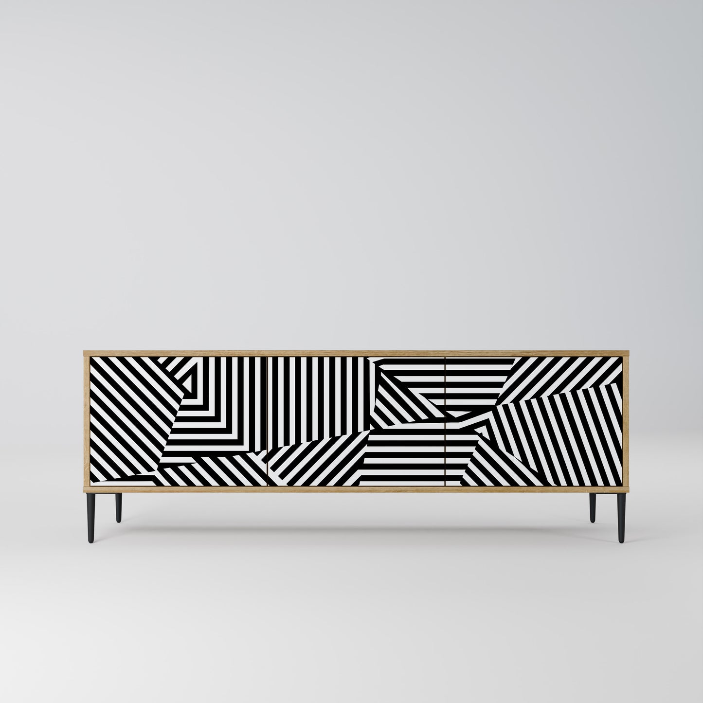 ILLUSIONARY LATTICE 3-Door TV Stand in Oak Effect