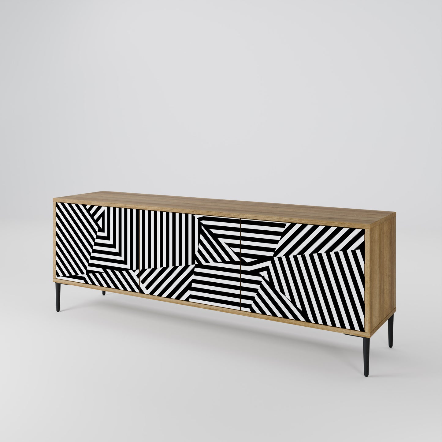 ILLUSIONARY LATTICE 3-Door TV Stand in Oak Effect