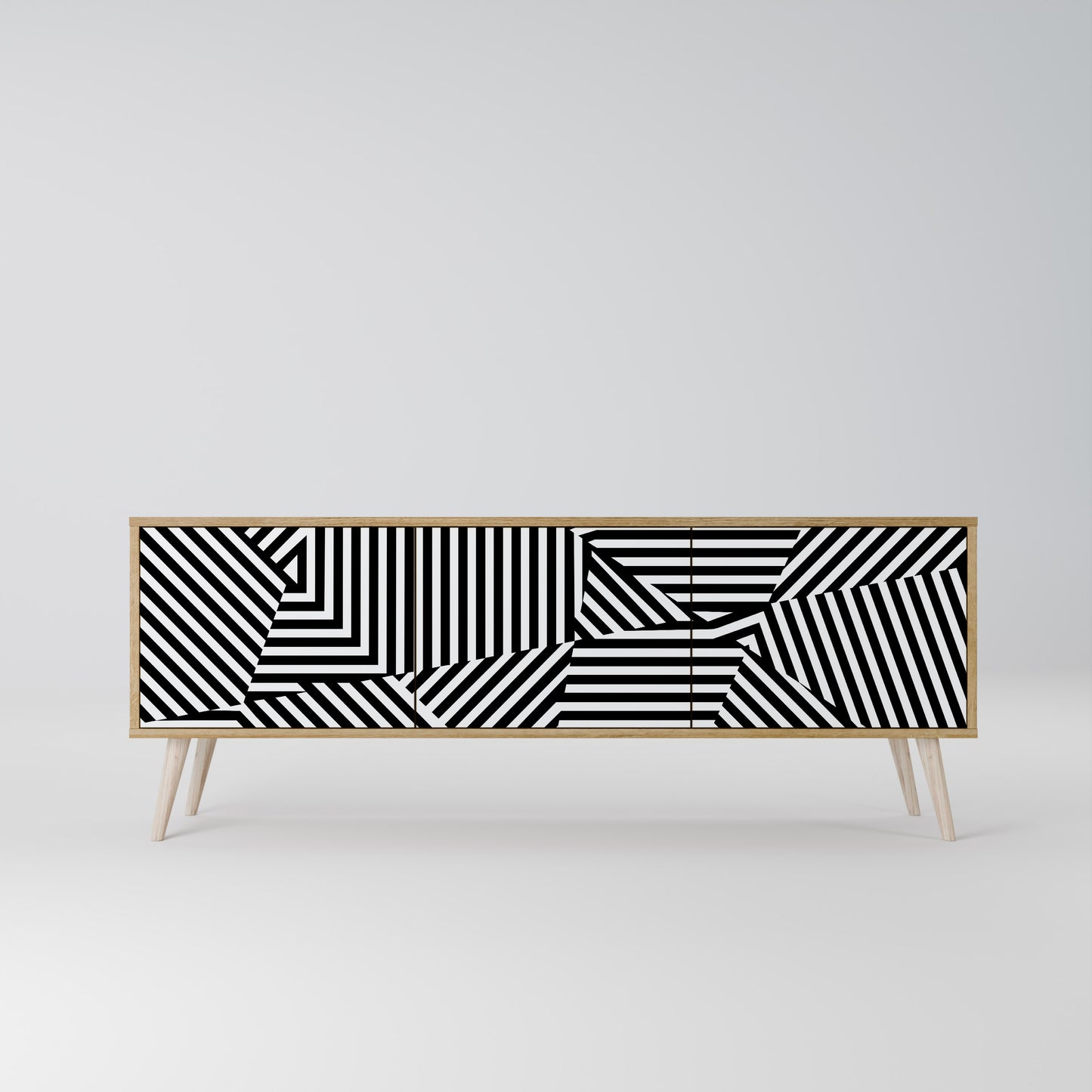 ILLUSIONARY LATTICE 3-Door TV Stand in Oak Effect