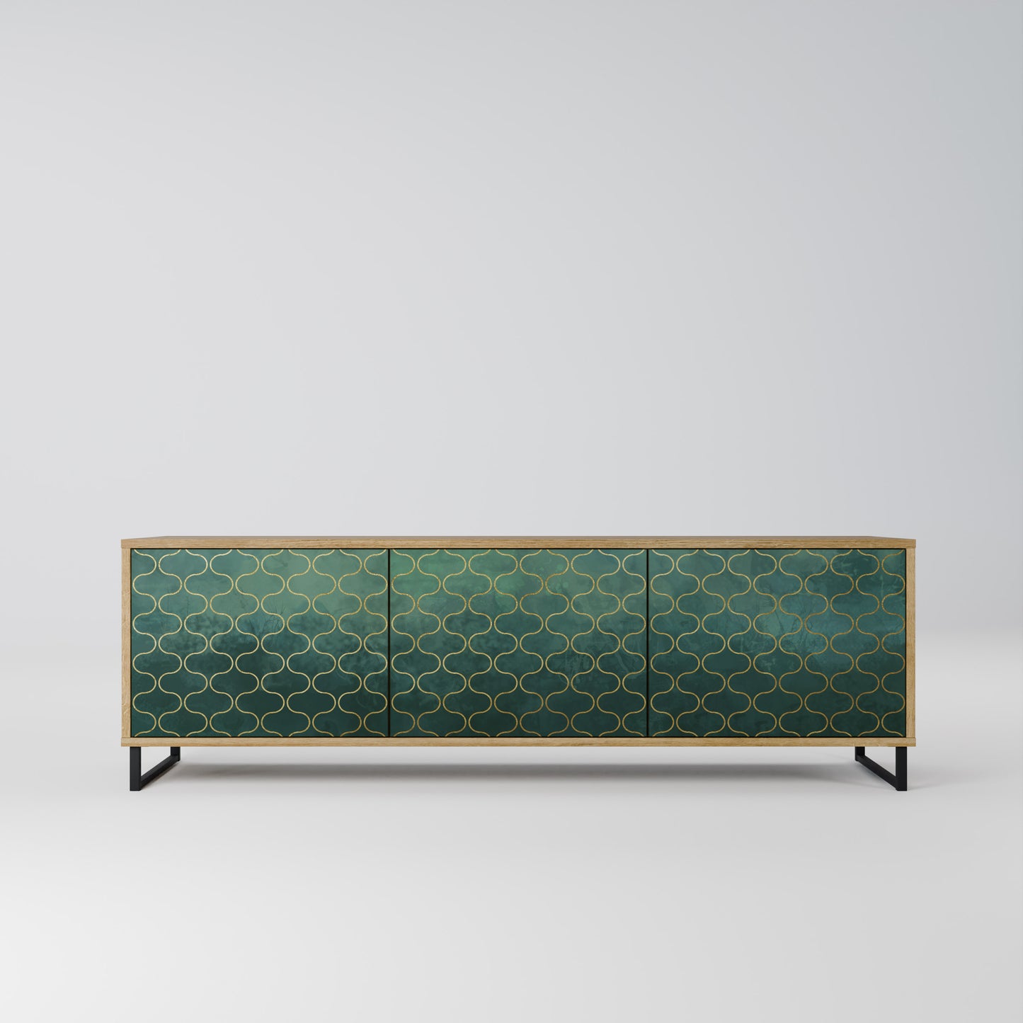 TESSELATED GREENERY 3-Door TV Stand in Oak Effect